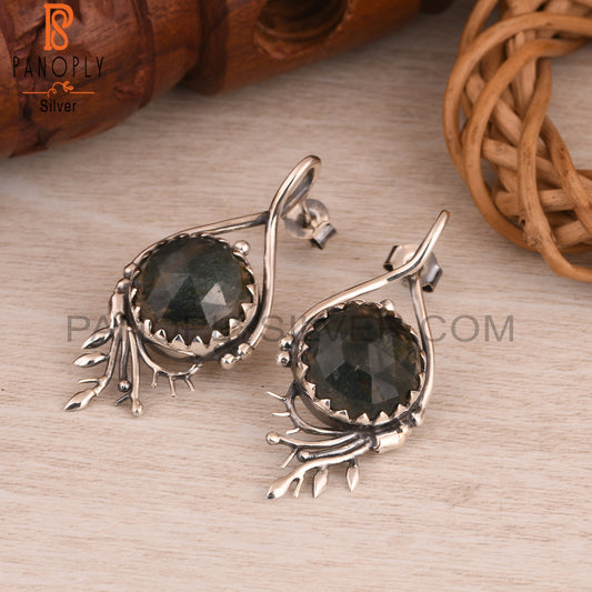 Moss Agate Round 925 Sterling Silver Earrings