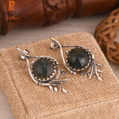 Moss Agate Round 925 Sterling Silver Earrings