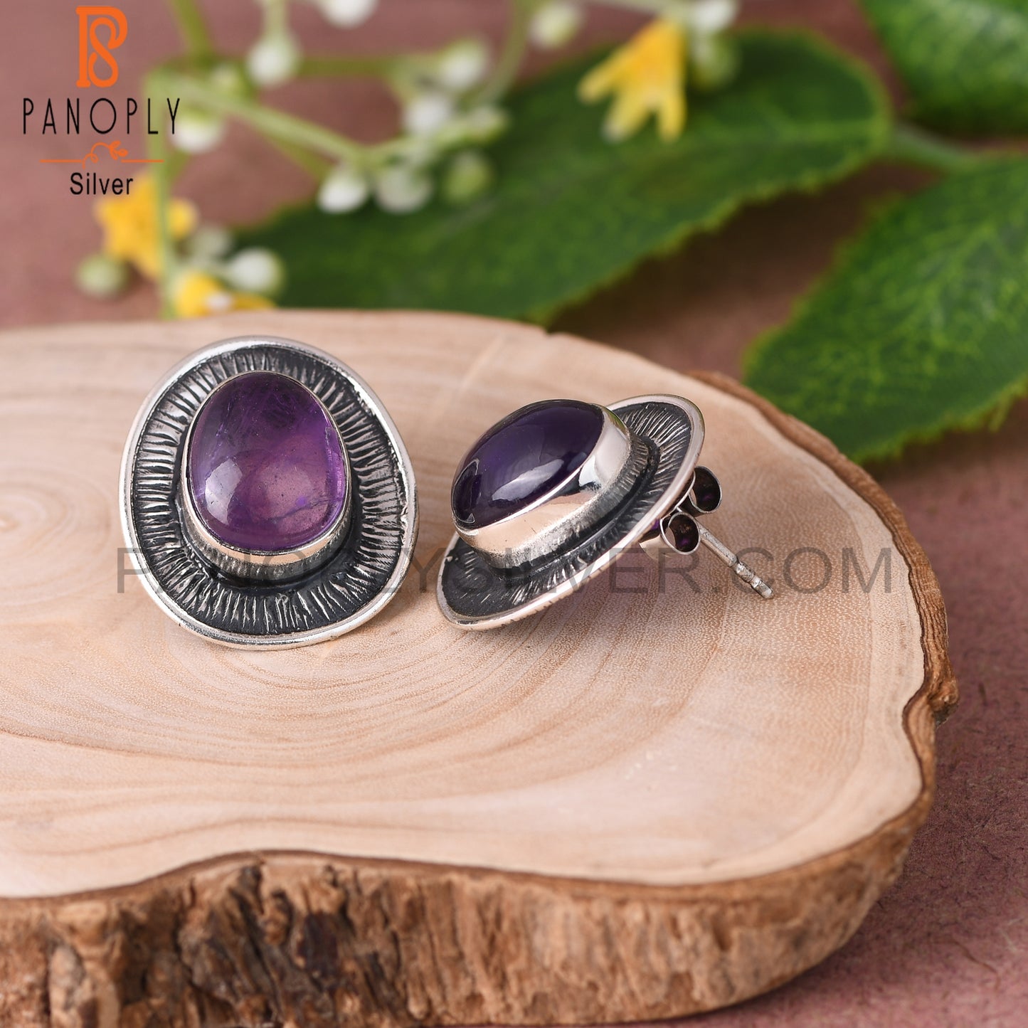 Amethyst 925 Sterling Silver Studs Earrings