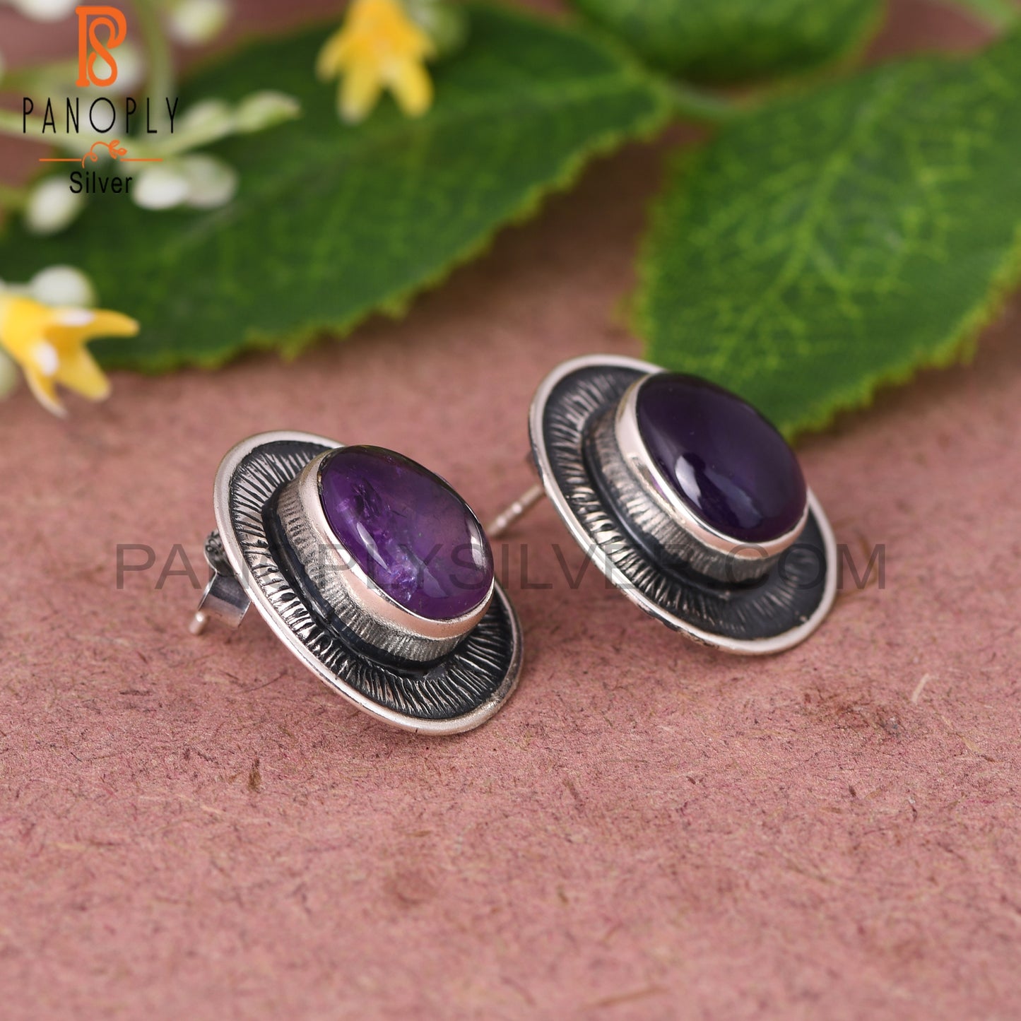 Amethyst 925 Sterling Silver Studs Earrings