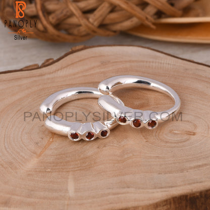 Garnet Round 925 Sterling Silver Bali Stud Earrings