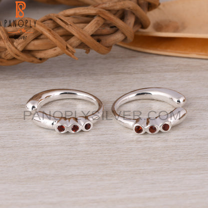 Garnet Round 925 Sterling Silver Bali Stud Earrings