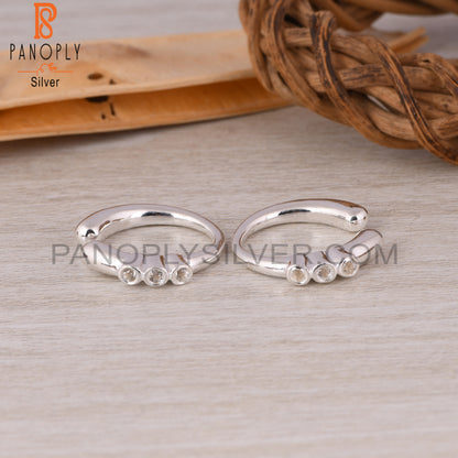 White Topaz Round 925 Sterling Silver Earrings