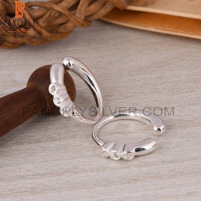 White Topaz Round 925 Sterling Silver Earrings