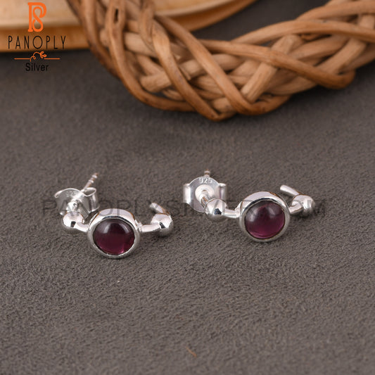 Bali Stud Garnet Round 925 Sterling Silver Earrings