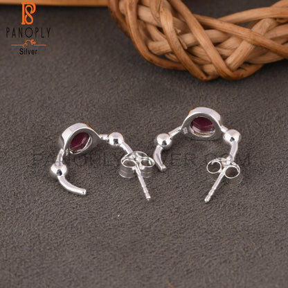 Bali Stud Garnet Round 925 Sterling Silver Earrings
