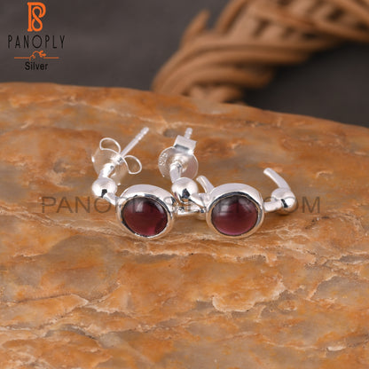 Bali Stud Garnet Round 925 Sterling Silver Earrings