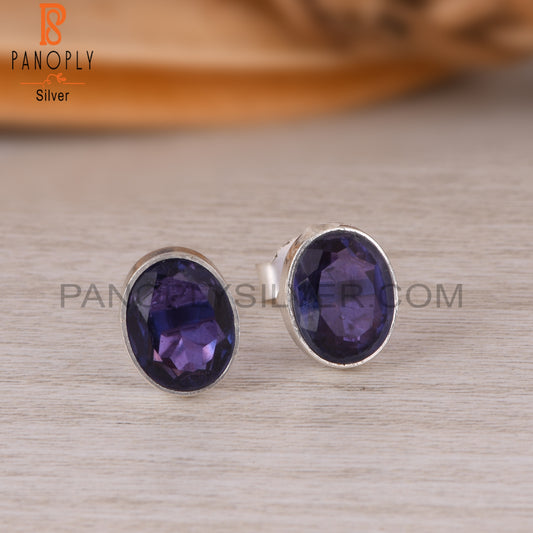 Doublet Amethyst Quartz 925 Sterling Silver Studs Earrings