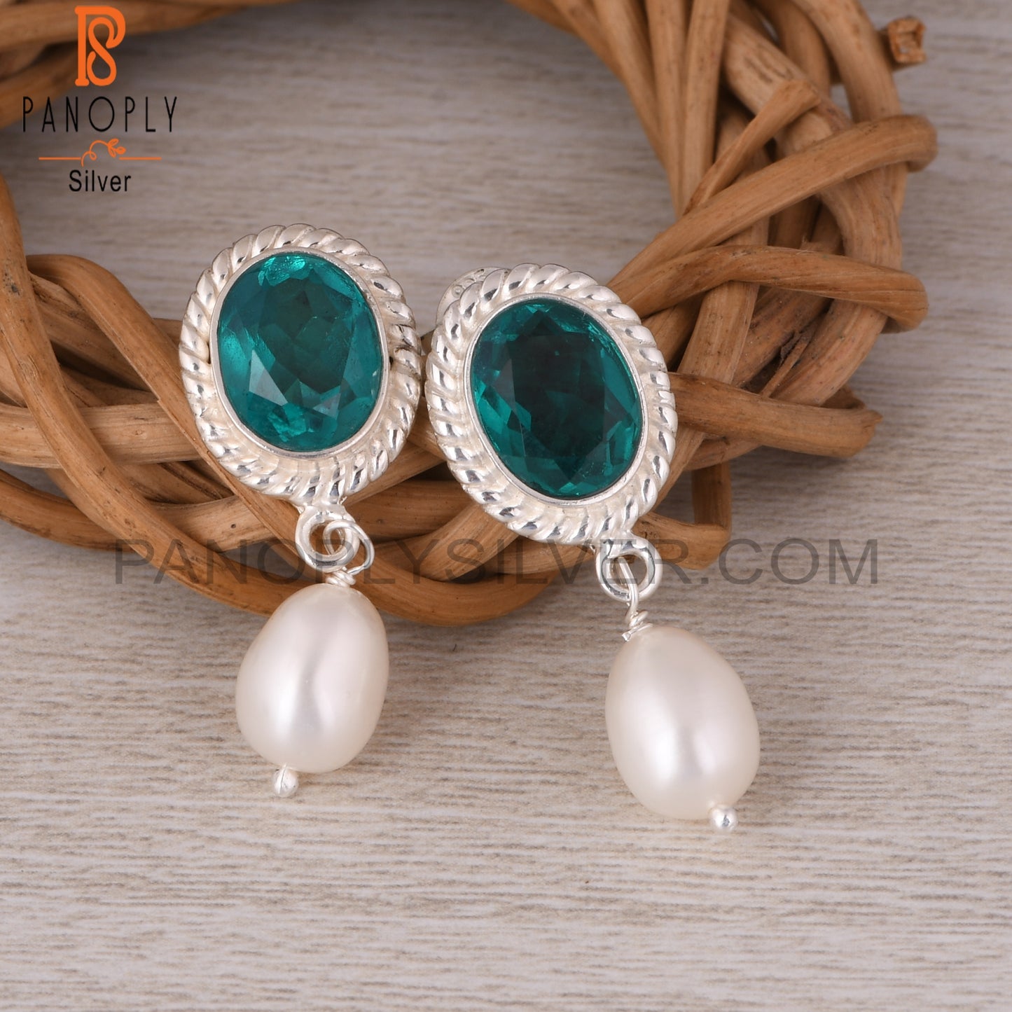 Doublet Santa Maria & Pearl 925 Sterling Silver Earrings
