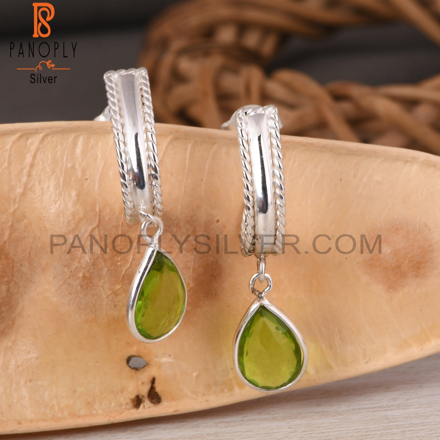 Doublet Peridot Quartz Pear 925 Sterling Silver Earrings