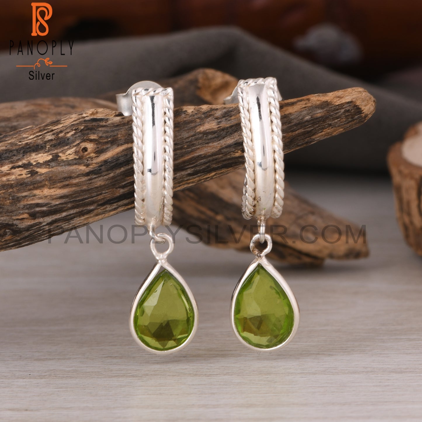 Doublet Peridot Quartz Pear 925 Sterling Silver Earrings