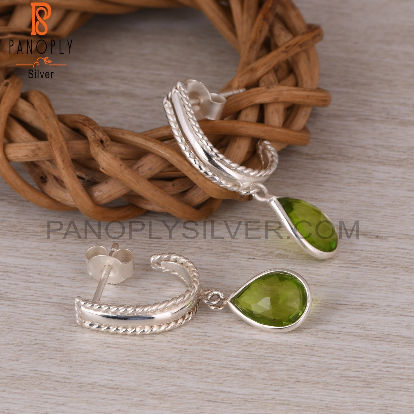 Doublet Peridot Quartz Pear 925 Sterling Silver Earrings