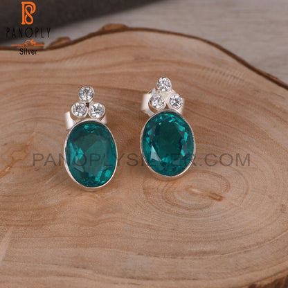 Doublet Santa Maria Aquamarine Quartz, CZ 925 Silver Earring