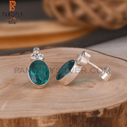 Doublet Santa Maria Aquamarine Quartz, CZ 925 Silver Earring