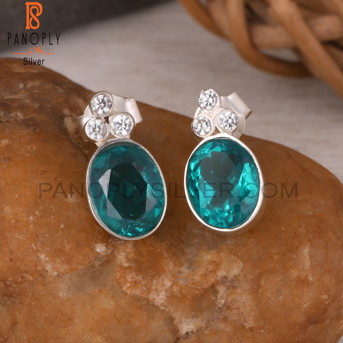 Doublet Santa Maria Aquamarine Quartz, CZ 925 Silver Earring