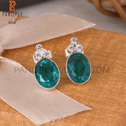 Doublet Santa Maria Aquamarine Quartz, CZ 925 Silver Earring