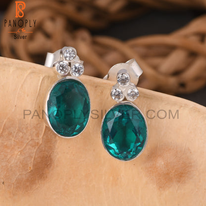 Doublet Santa Maria Aquamarine Quartz, CZ 925 Silver Earring
