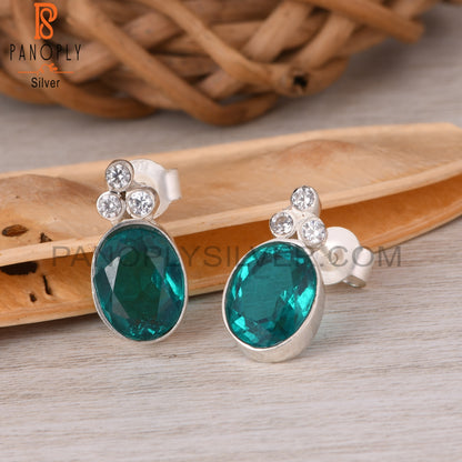 Doublet Santa Maria Aquamarine Quartz, CZ 925 Silver Earring
