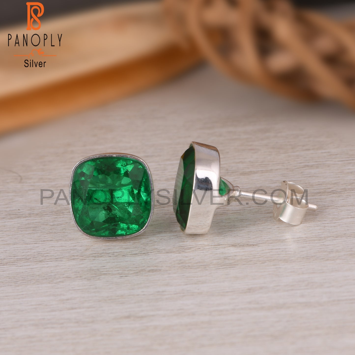 Doublet Zambian Emerald Quartz Cushion 925 Silver Earrings