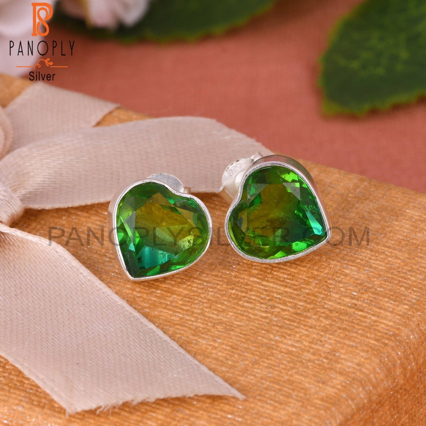 Bio Doublet Chrome Diopside Quartz Heart 925 Silver Earrings