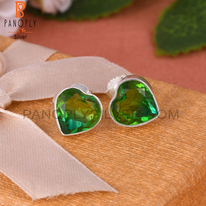 Bio Doublet Chrome Diopside Quartz Heart 925 Silver Earrings