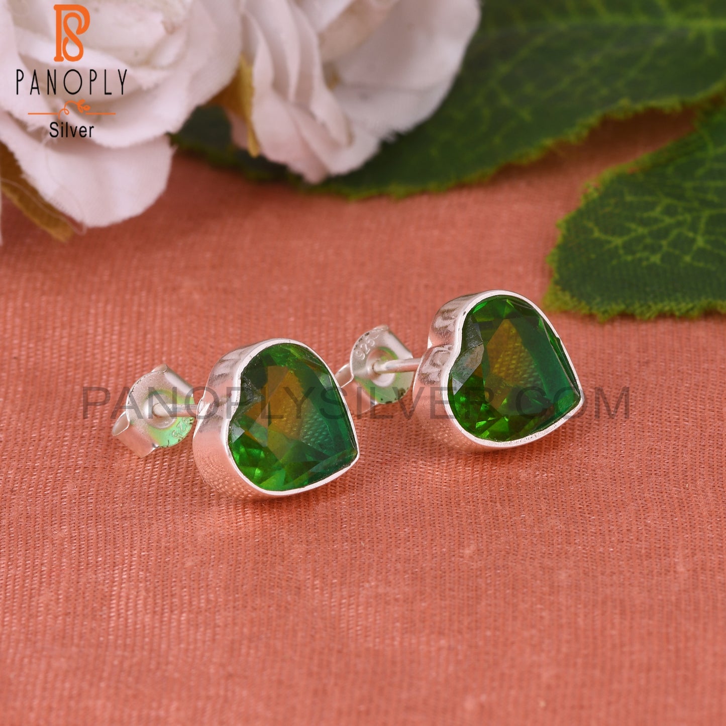 Bio Doublet Chrome Diopside Quartz Heart 925 Silver Earrings