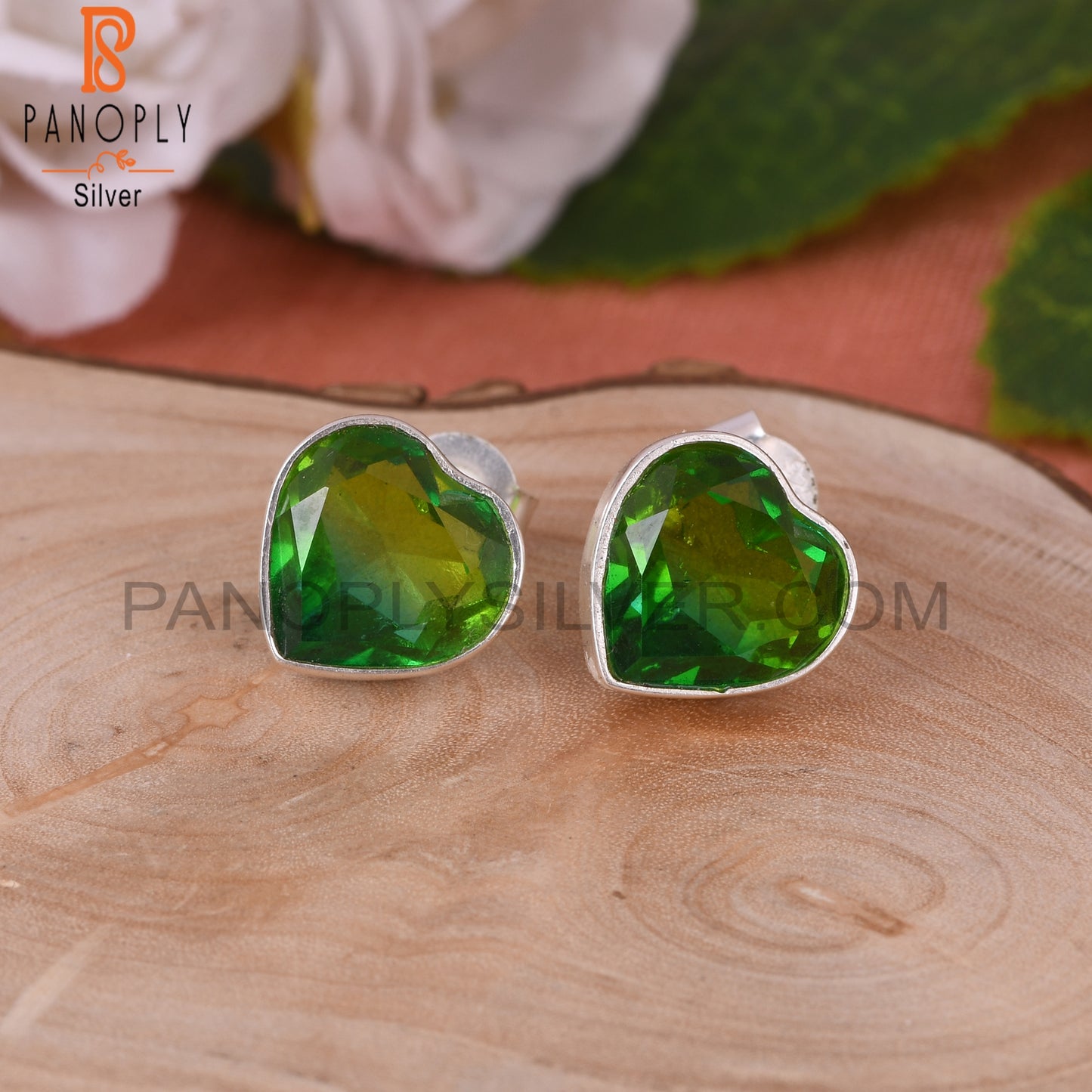 Bio Doublet Chrome Diopside Quartz Heart 925 Silver Earrings