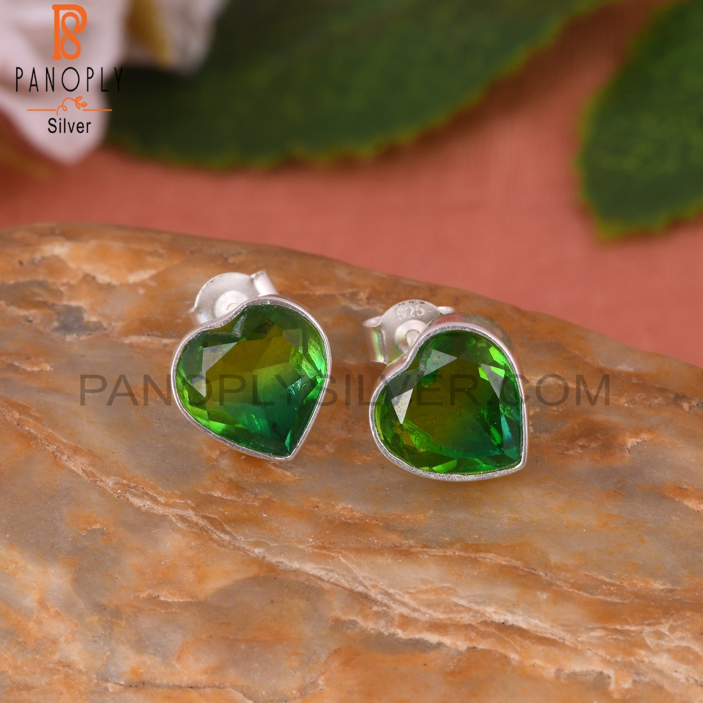 Bio Doublet Chrome Diopside Quartz Heart 925 Silver Earrings