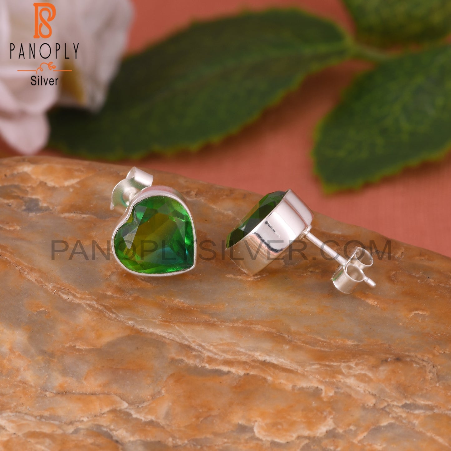 Bio Doublet Chrome Diopside Quartz Heart 925 Silver Earrings