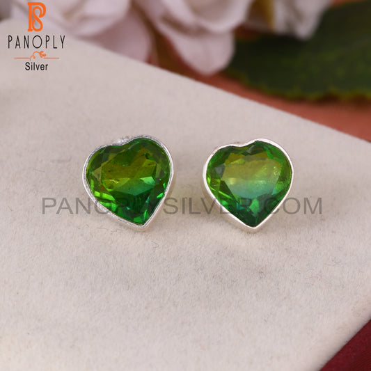 Bio Doublet Chrome Diopside Quartz Heart 925 Silver Earrings