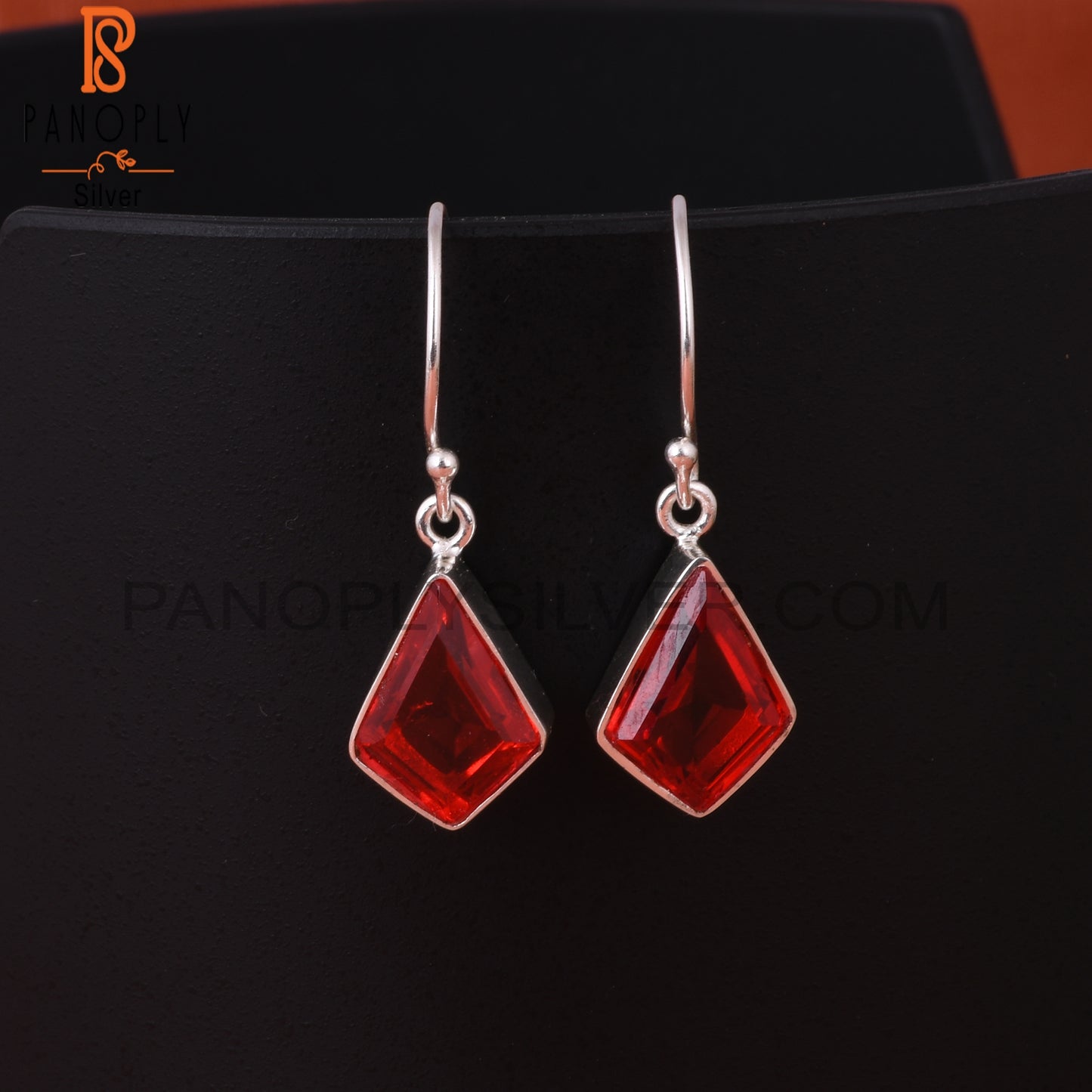 Doublet Garnet Quartz Kite Shape 925 Sterling Silver Earrings