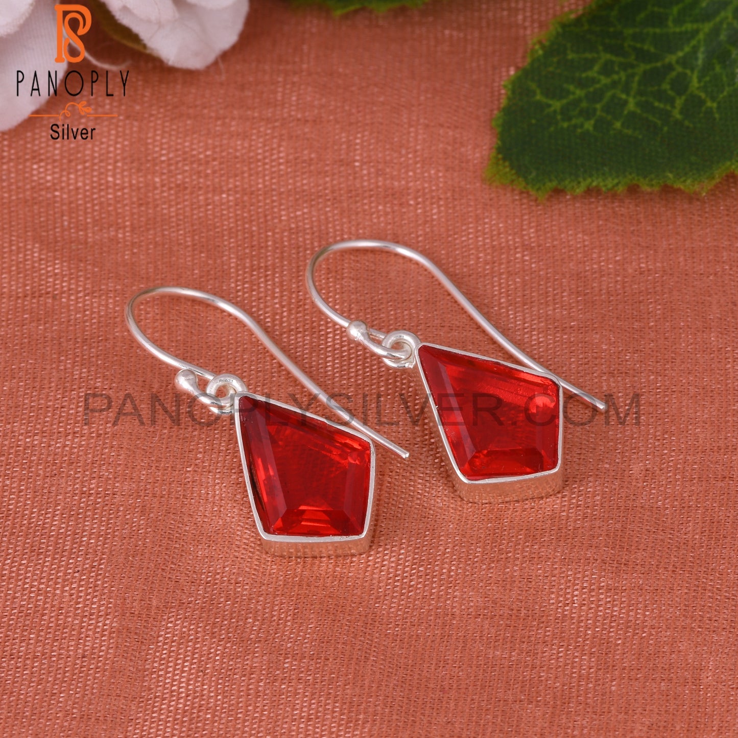 Doublet Garnet Quartz Kite Shape 925 Sterling Silver Earrings