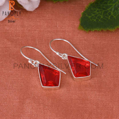Doublet Garnet Quartz Kite Shape 925 Sterling Silver Earrings