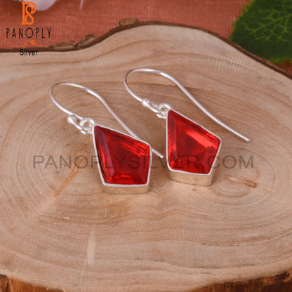 Doublet Garnet Quartz Kite Shape 925 Sterling Silver Earrings