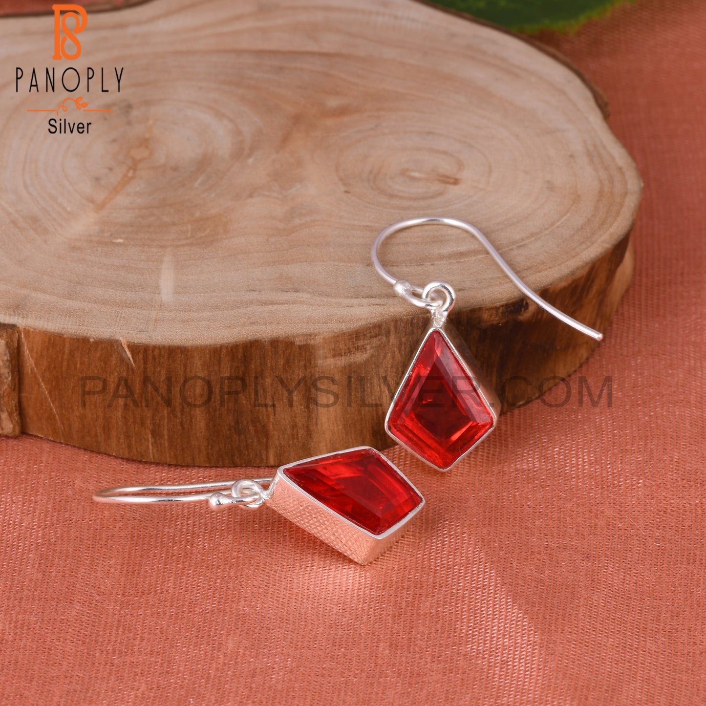 Doublet Garnet Quartz Kite Shape 925 Sterling Silver Earrings