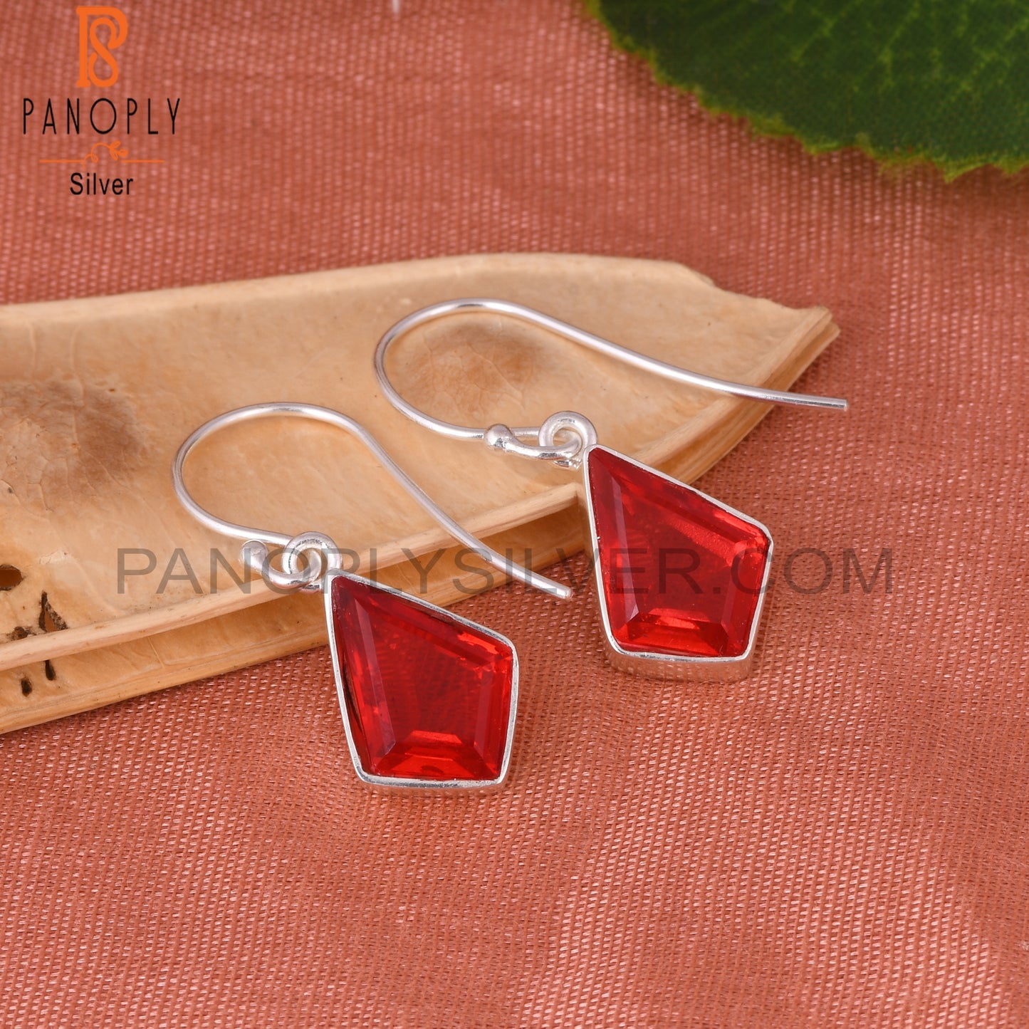 Doublet Garnet Quartz Kite Shape 925 Sterling Silver Earrings