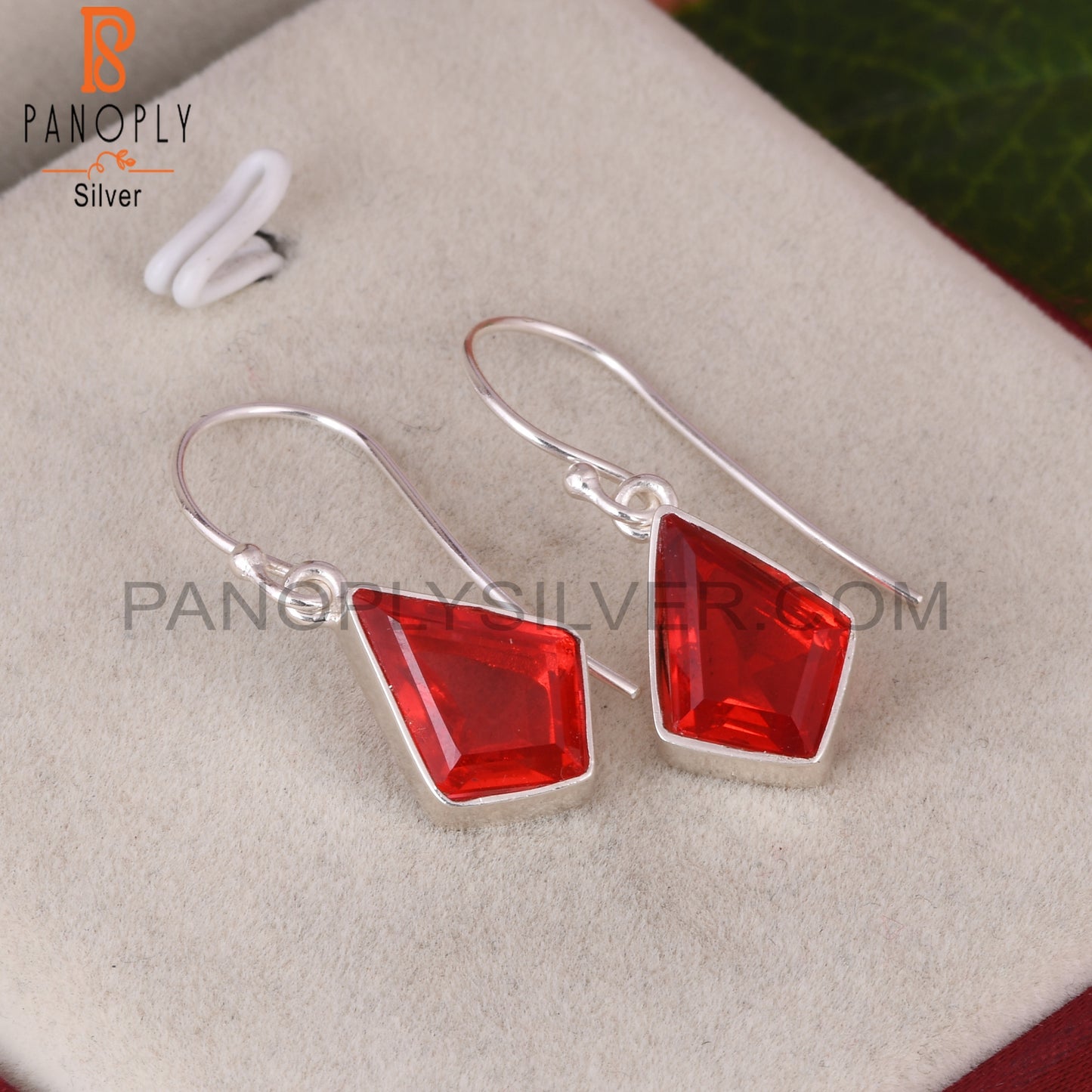 Doublet Garnet Quartz Kite Shape 925 Sterling Silver Earrings