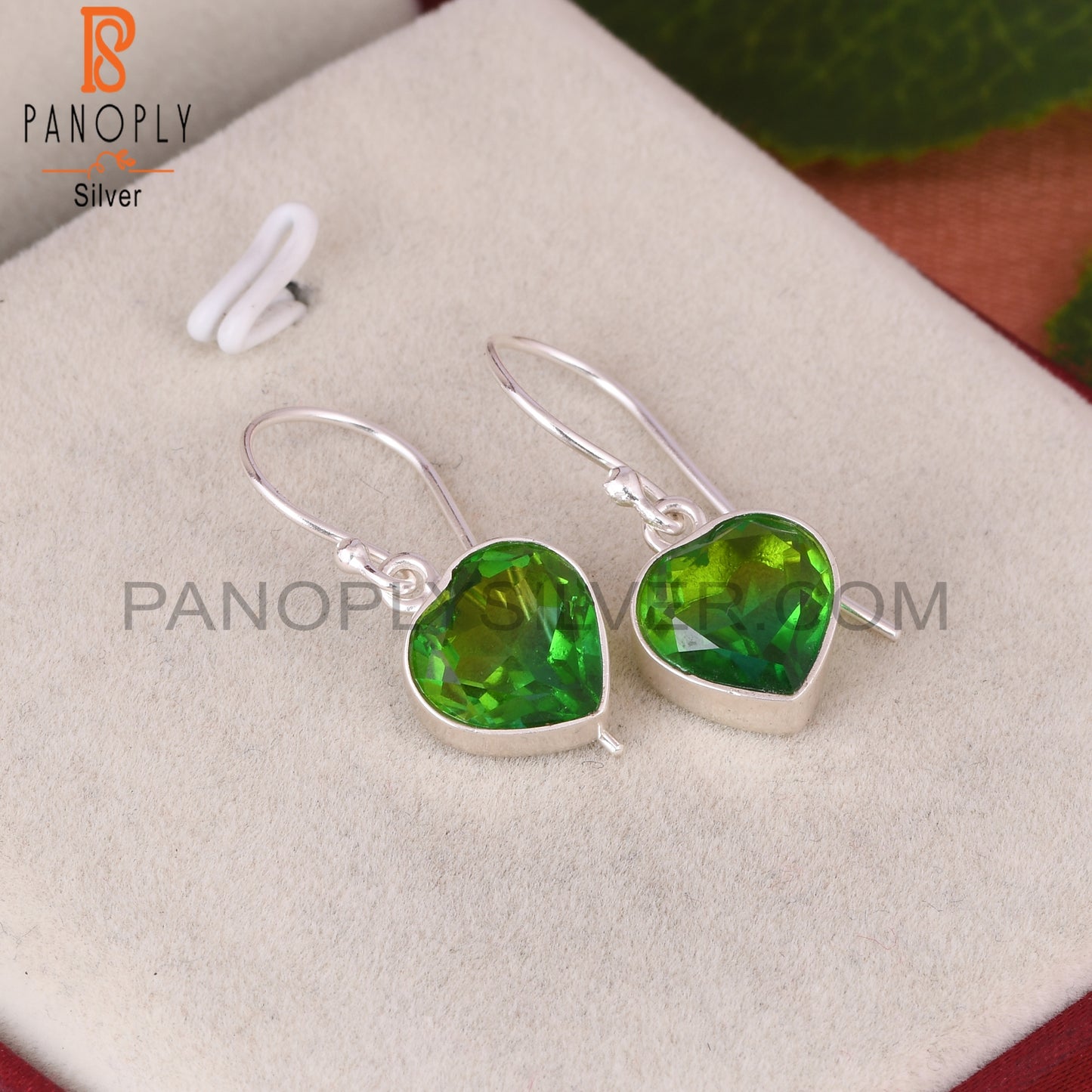 Bio Chrome Diopside Doublet Quartz Heart 925 Silver Earrings