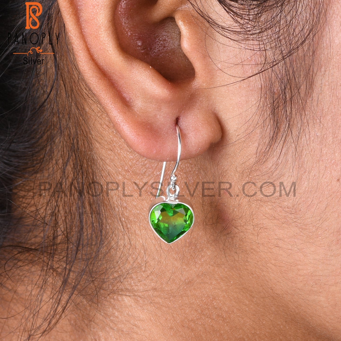 Bio Chrome Diopside Doublet Quartz Heart 925 Silver Earrings