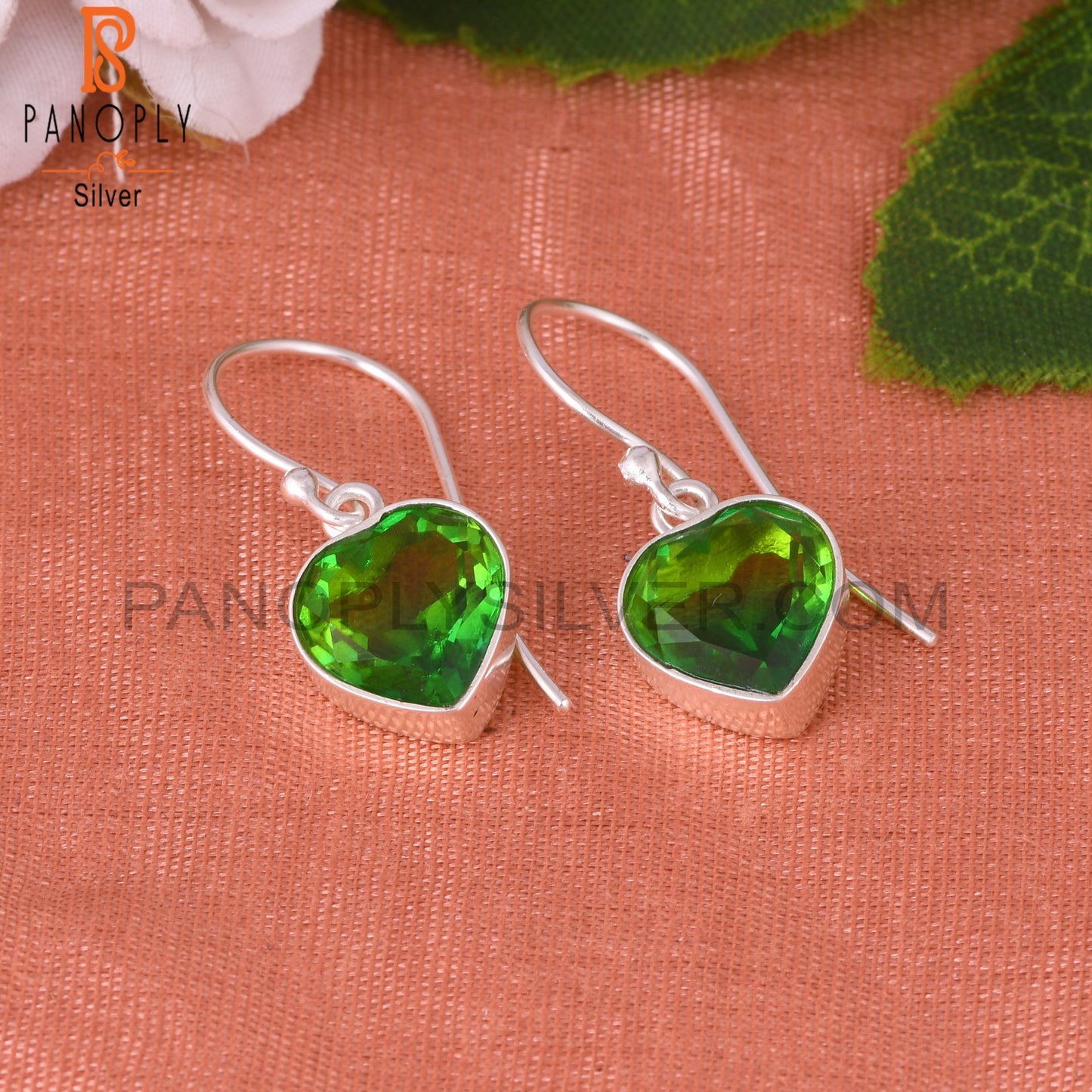 Bio Chrome Diopside Doublet Quartz Heart 925 Silver Earrings
