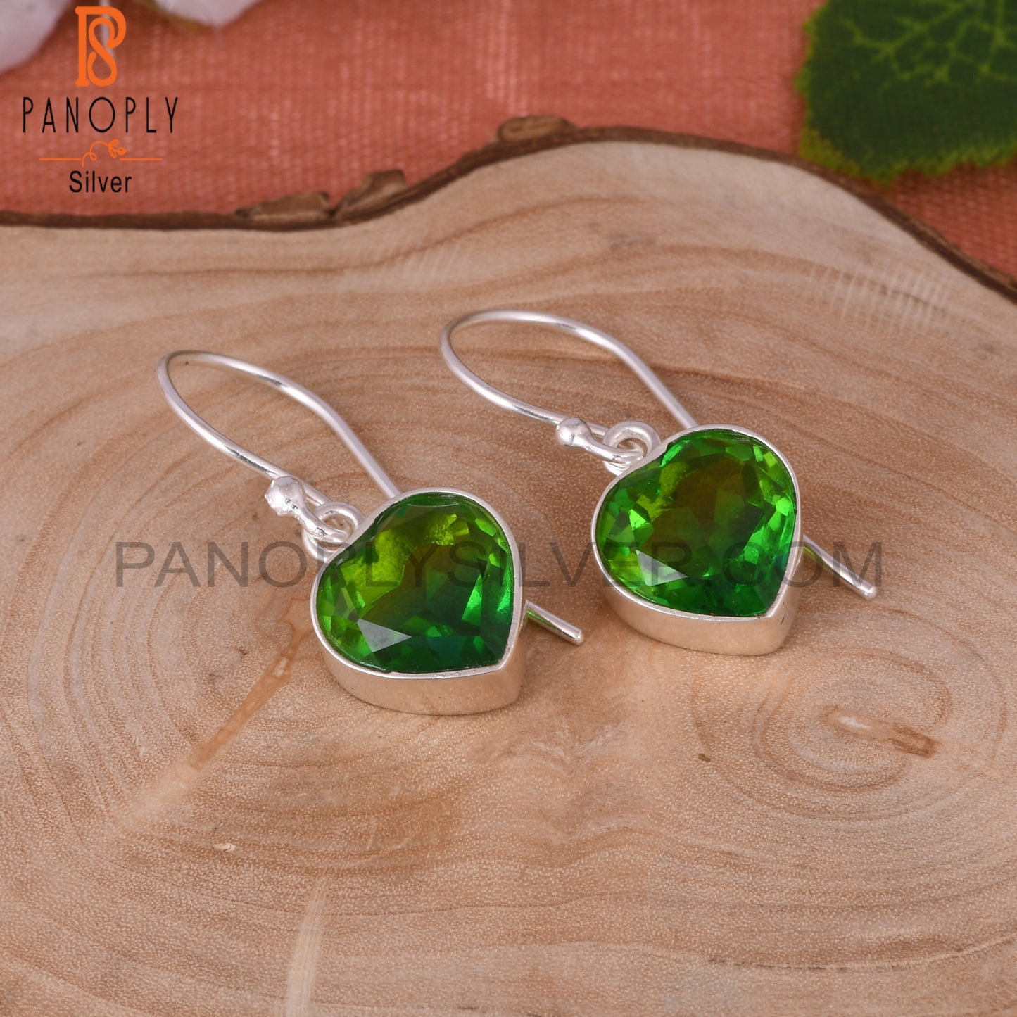 Bio Chrome Diopside Doublet Quartz Heart 925 Silver Earrings