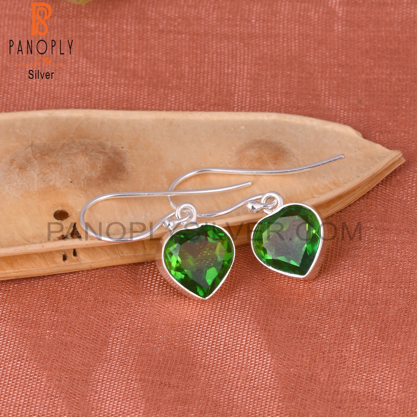 Bio Chrome Diopside Doublet Quartz Heart 925 Silver Earrings