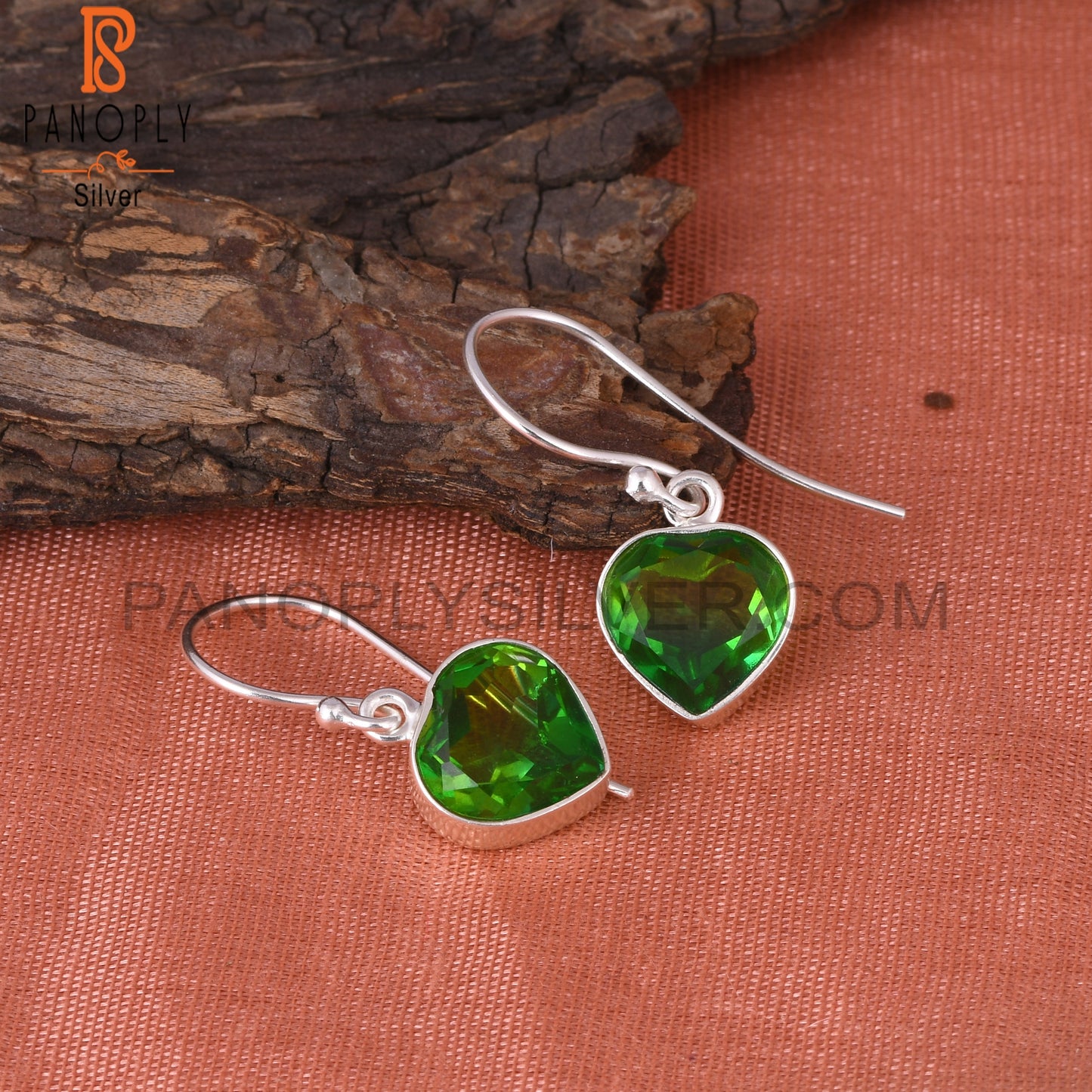 Bio Chrome Diopside Doublet Quartz Heart 925 Silver Earrings