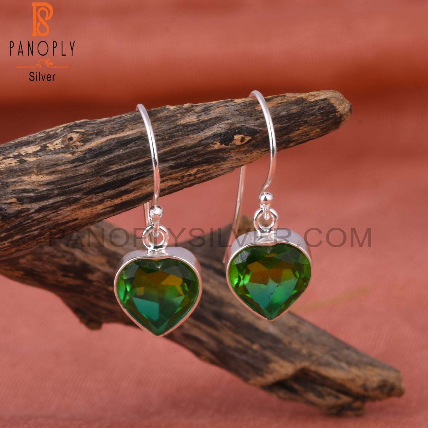 Bio Chrome Diopside Doublet Quartz Heart 925 Silver Earrings
