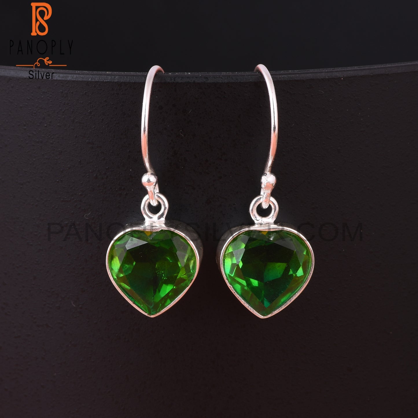 Bio Chrome Diopside Doublet Quartz Heart 925 Silver Earrings
