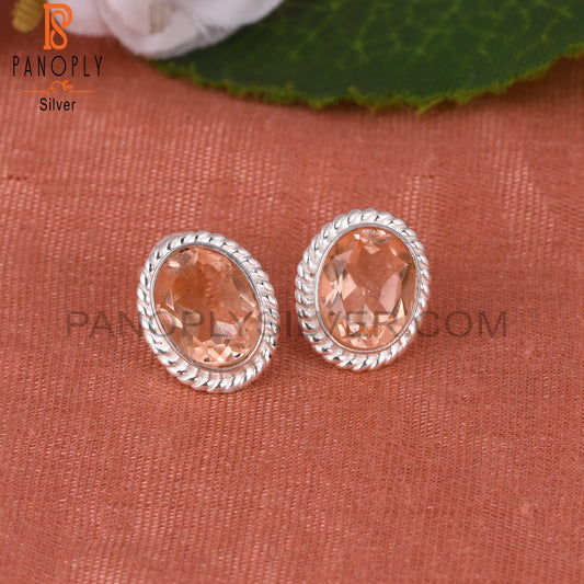 Doublet Morganite Quartz Oval 925 Sterling Silver Earrings