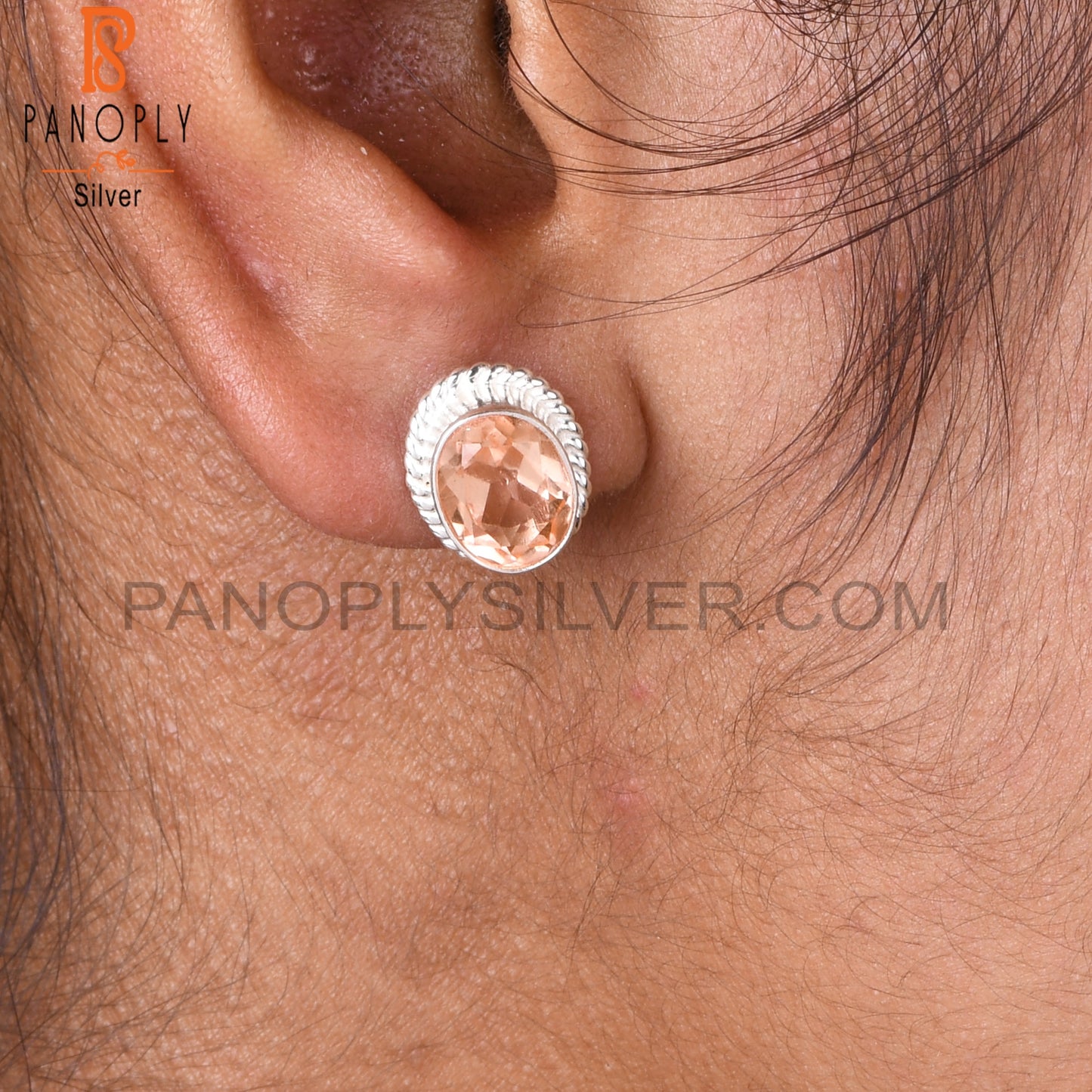 Doublet Morganite Quartz Oval 925 Sterling Silver Earrings