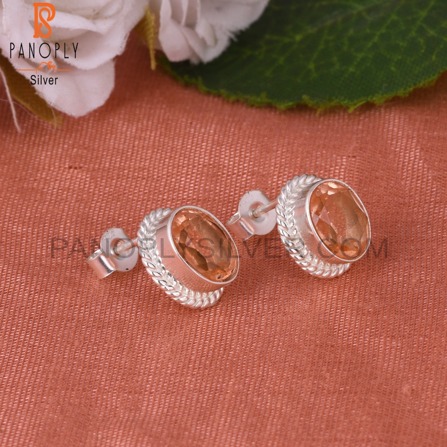 Doublet Morganite Quartz Oval 925 Sterling Silver Earrings