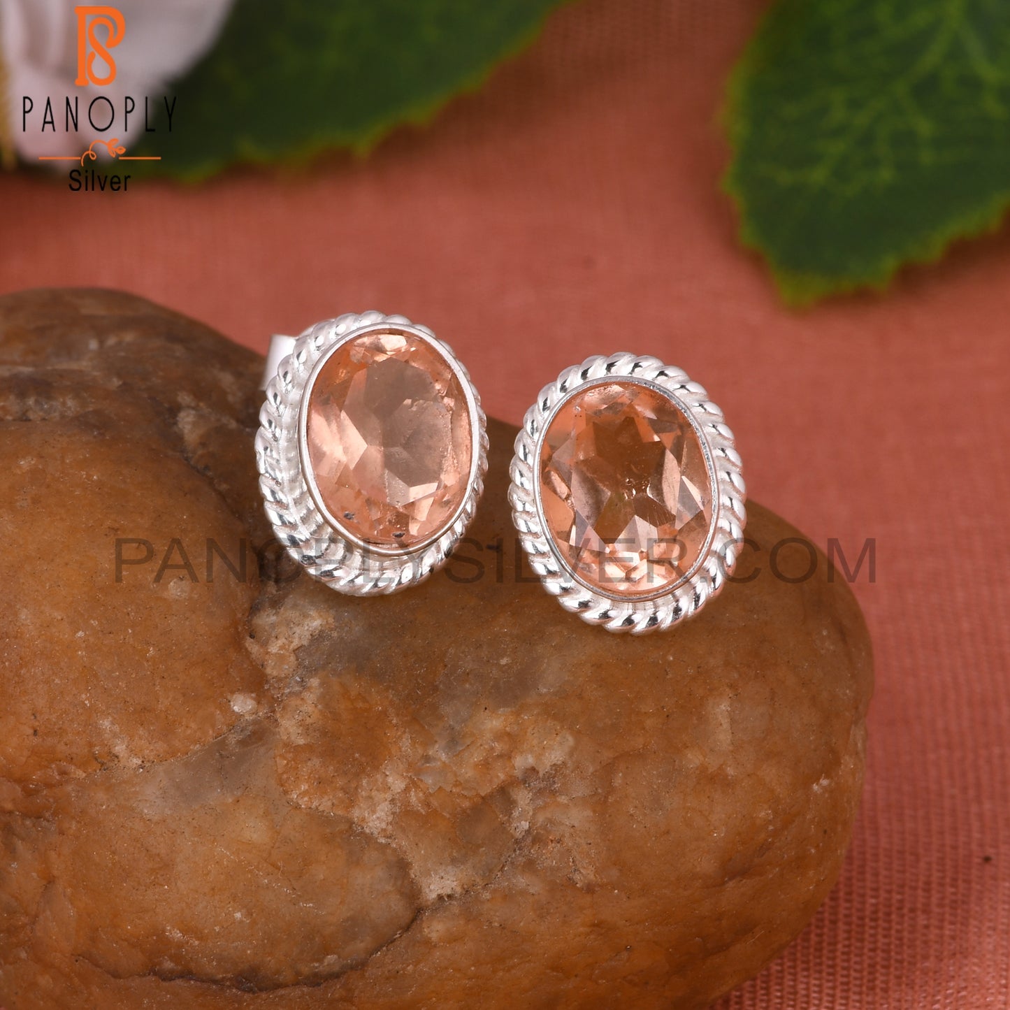 Doublet Morganite Quartz Oval 925 Sterling Silver Earrings