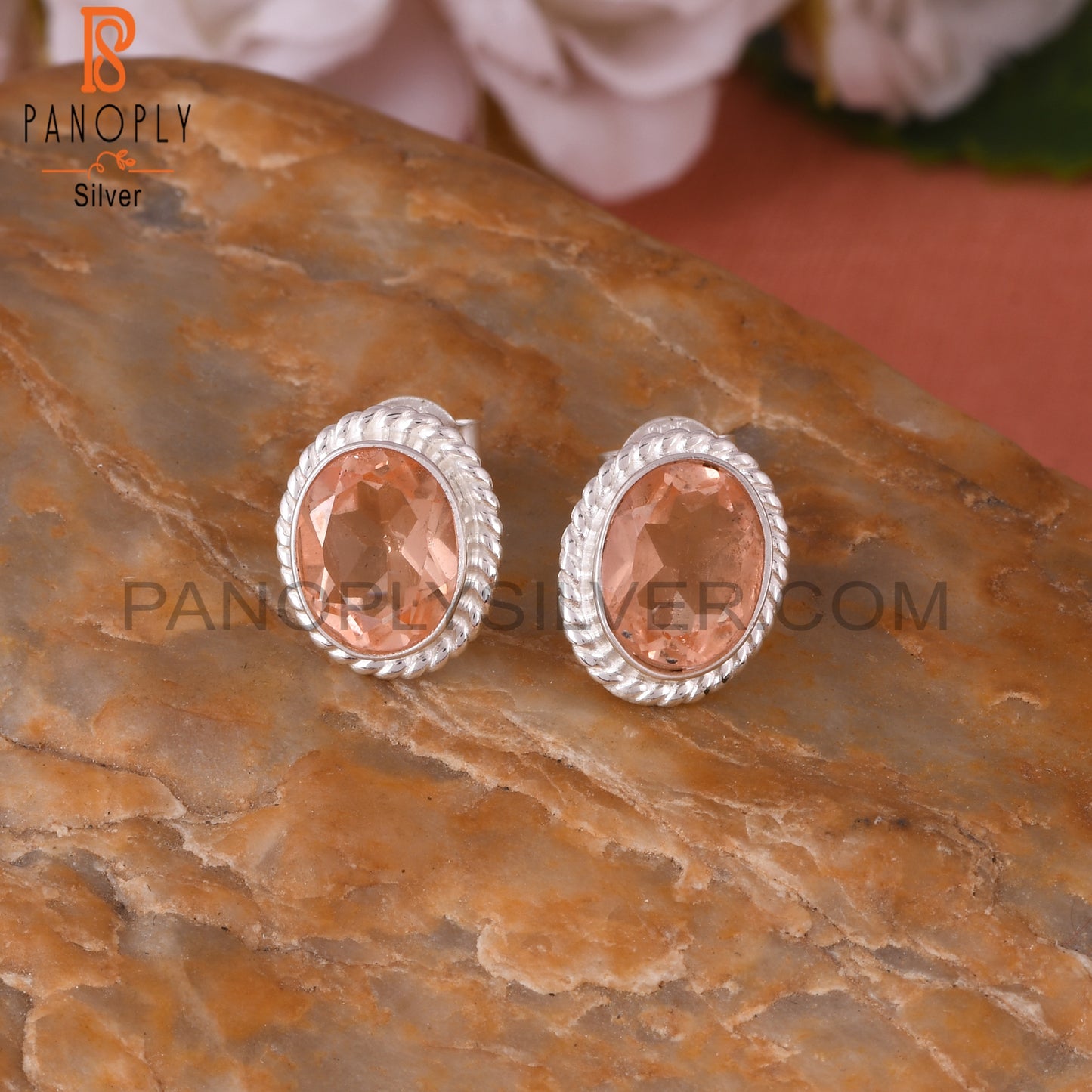 Doublet Morganite Quartz Oval 925 Sterling Silver Earrings